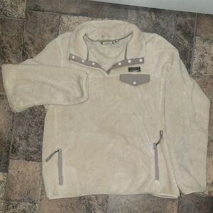 LL Bean Cream Fleece Pullover with Gray Accents